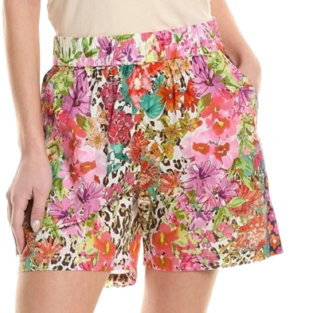Johnny Was Wild Garden Shorts 100% Cotton High Rise Elastic Waist Side Pockets